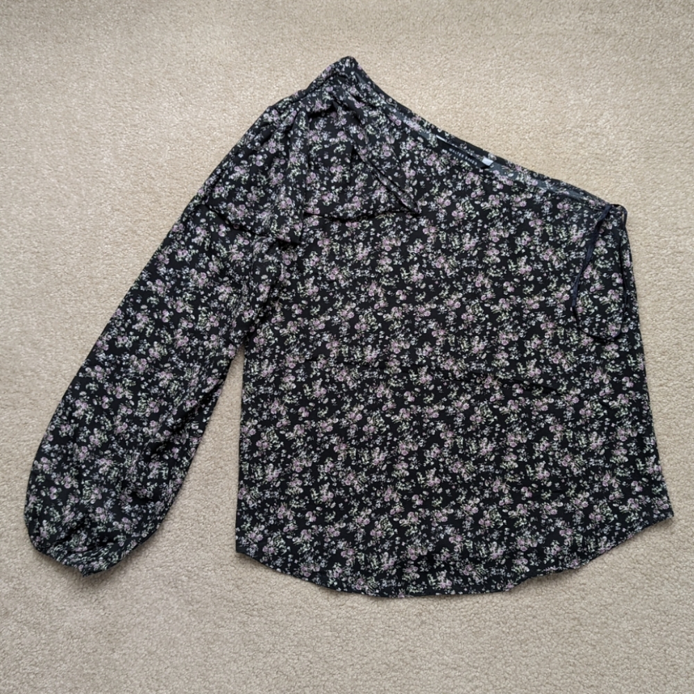 Walter Baker Black Floral One Shoulder Top S